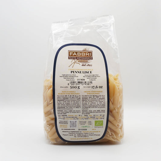 Italian Organic Artisanal Penne Lisce Fabbri Pasta Package 500g 