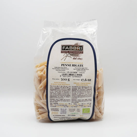 Italian Organic Artisanal Penne Rigate Fabbri Pasta Package 500g 