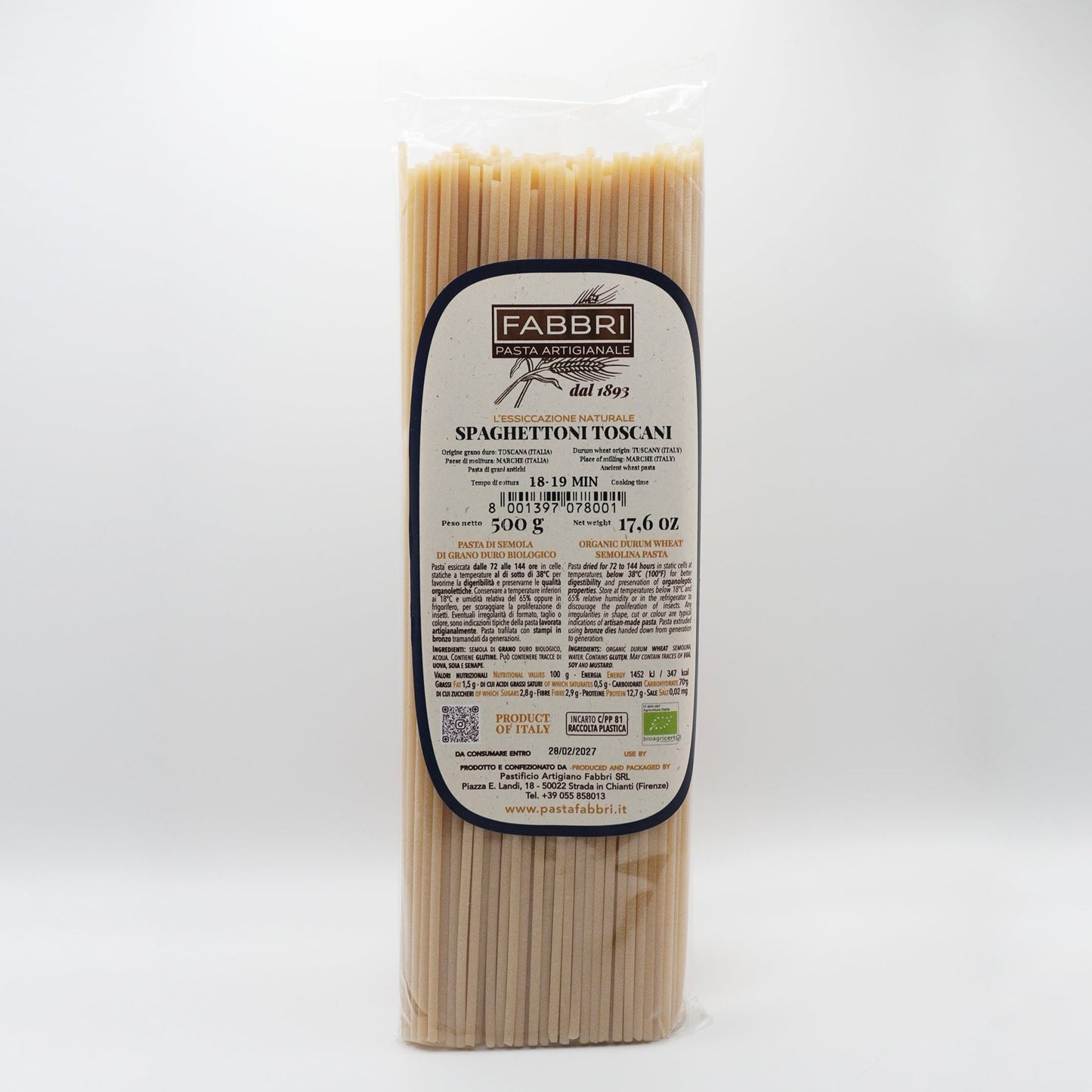 Italian Organic Artisanal Spghettoni Toscani Fabbri Pasta Package 500g 